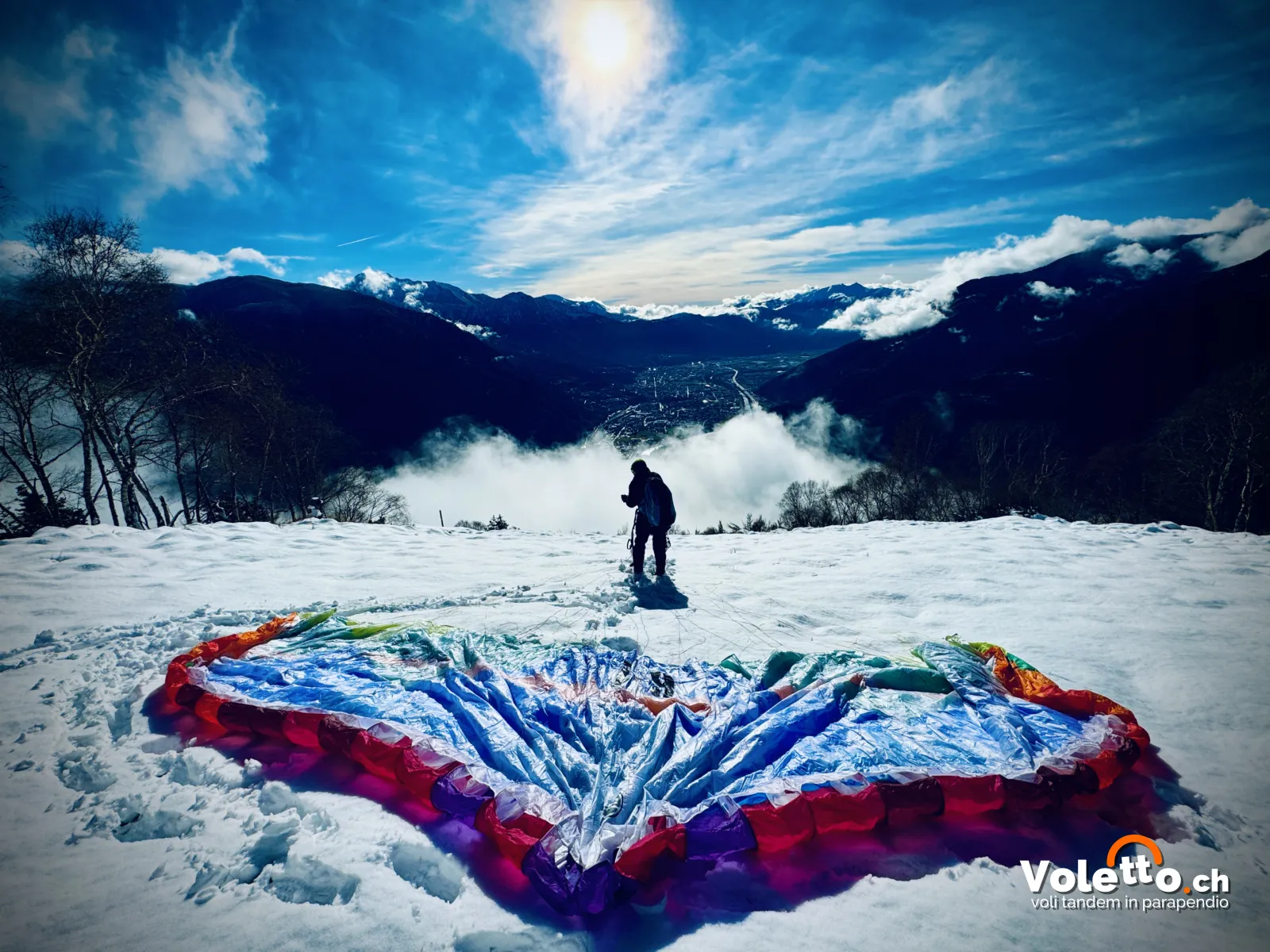 Vela stesa sulla neve al decollo di Parusciana